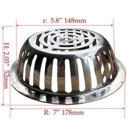 SUS304 Stainless Steel Roof Dome Drain Cover Strainer Anti-Clogging Atrium Grate 2pcs/pk (Φ: 7 inch)