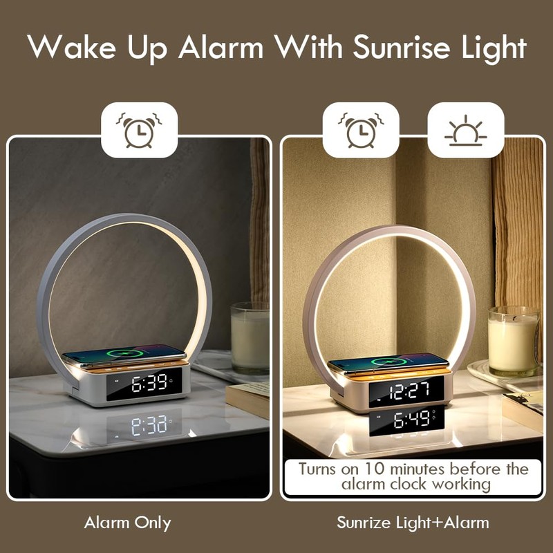 WILIT Bedside Lamp with Alarm Clock,Touch Lamp with Wireless Charger,Nightlight