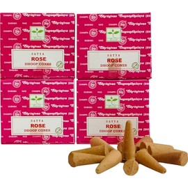 Satya Nag Champa Incense Cones for Meditation and Yoga, 48 Pieces, 4 Packs (Incense Dhoop Cones, Rose)