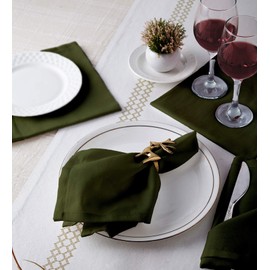 Encasa Cotton Cloth Napkins | Set of 12 | Size 17"x17" | Leaf Green Solid Color | Machine Washable