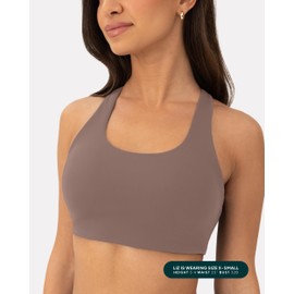 PAVOI ACTIVE Criss Cross Back High Impact Sports Bras for Women - High Support Scoop Neck Padded Workout Bra - FlexFlow, Large, Teak