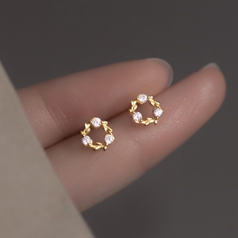 Silver 925 Silver Earrings, Gold, 18K Coating, Hypoallergenic, Circle, Wreath,