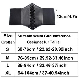 TheStriven Pack of 2 Lace-Up Belt Tied Waspie Belt Bandage Elasticity Leather Corset Waist Belt Women's Lace Corset Leather Belt Elastic Tied Waist for Parties, black