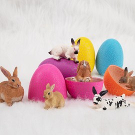 Toymany 12PCS Easter Bunny Figures Toys for Kids, Rabbit Figures Farm Animal Toy for Cake Toppers Party Favors for Toddlers