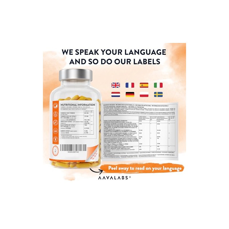 AAVALABS Turmeric and Black Pepper Capsules with Ginger Root Extract
