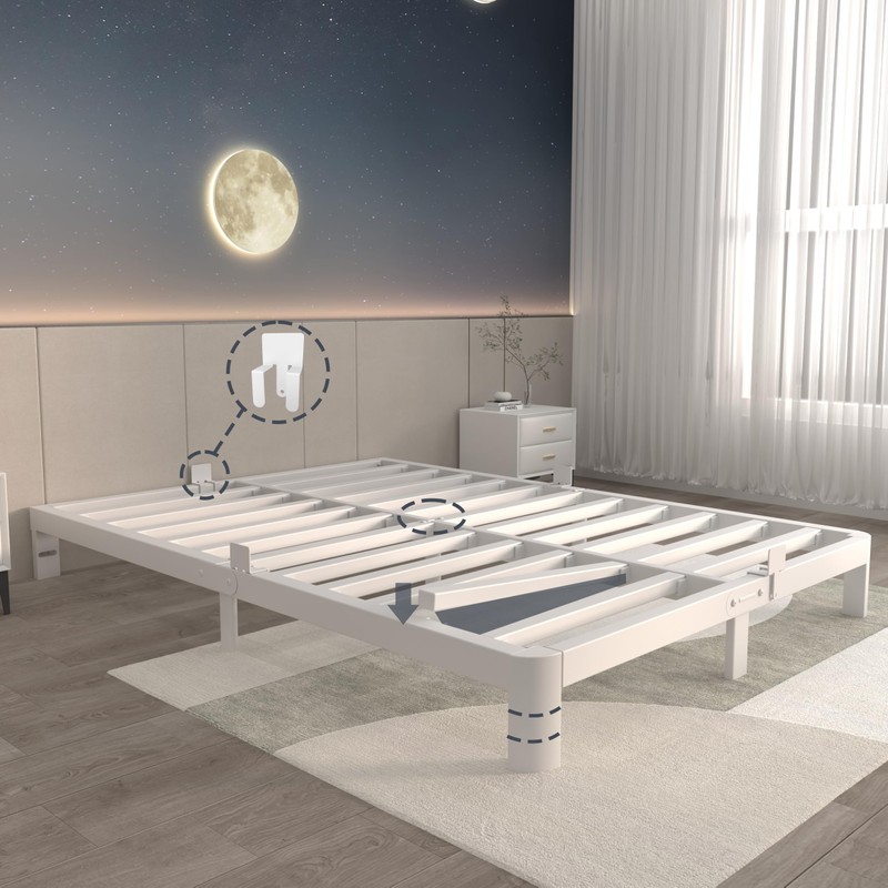 ITIMIDI 6 Inch White Full Size Bed Frame, Platform Bed