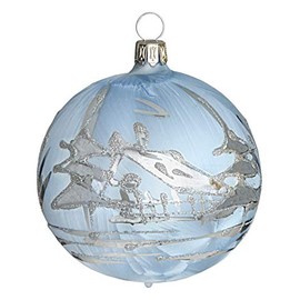 Jingle Bells Lauscha Ice Blue Bauble with Silver Winter Landscape 6 cm 5 Pieces per Box