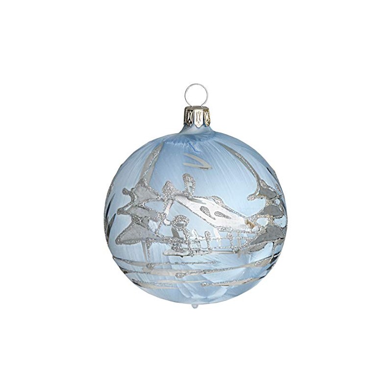 Jingle Bells Lauscha Ice Blue Bauble with Silver Winter Landscape
