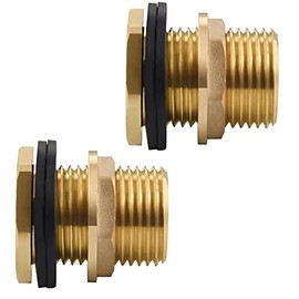 2 Pack 1/2" Female NPT and 3/4" Male GHT (Garden Hose Threaded) Solid Brass Water Tank Connector, Bulkhead Fitting With 2 Rubber Ring