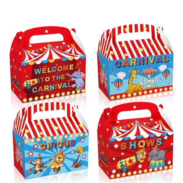 QYCX 24 Pack Carnival Party Decorations, Carnival Candy Boxes Carnival Gift Boxes Circus Party Favor Boxes Circus Carnival Party Gift Bags Carnival Candy Bags Carnival Gift Bags Circus Treat Bags Goodie Bags Loot Bags for Carnival Theme Birthday Hallowee