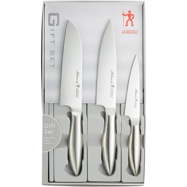 Henckels 19758-003 Milano Alpha Santoku, Western-Style, & Petty Knife 3-pc. Set, Made in Japan, Kitchen Knives, Stainless Steel, Dishwasher-Safe, Made in Seki City, Gifu Prefecture, Genuine Japanese Product