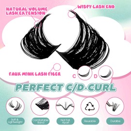 FADVAN Fluffy Lash Clusters Thick 200D Volume Eyelash Clusters 8-16mm Wispy Individual Lashes D-Curly Cluster Eyelash Extensions 140pcs DIY Lash Extension for Beginners