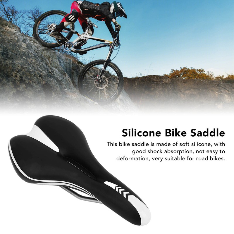 Silicone Bike Saddle Breathable Shock Absorption Black White Mountain Bike