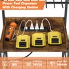 Power Tool Organizer Cart with Charging Station, Movable Garage Tools