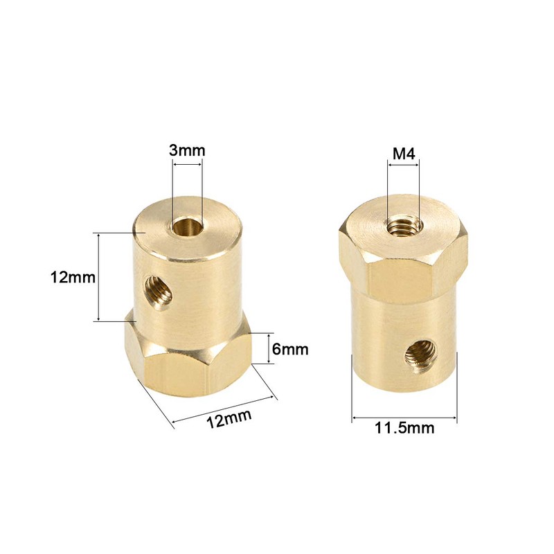 sourcing map Hexagonal Coupling 3 mm Bore Motor Hexagonal Brass