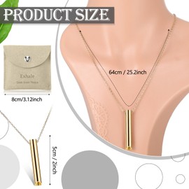 Fiada Set of 2 Stress Relief Necklaces, Mindful Breathing Necklaces, Stainless Steel Meditation Breath Chains with Portable Jewellery Bag, Deep Breathing Exercises Necklace for Women and Men,