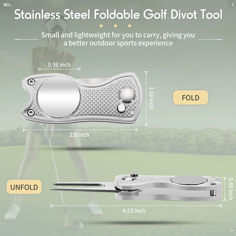Skylety 4 Pieces Golf Divot Repair Tool with Magnetic Button