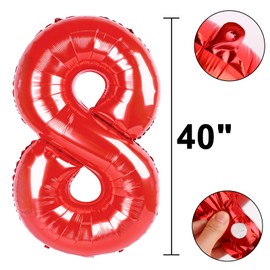 Red Number 8 Balloons, Balloon 40 Inch, Big Large Foil Helium Number Balloons, Jumbo Giant Mylar Number 8 Balloons for 8 18 28 38 Year Old Birthday Red Party Decorations Supplies Anniversary
