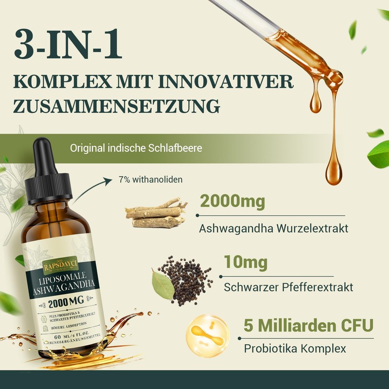 2000 mg Liposomal Ashwagandha Drops, High Dose Ashwagandha Root Extract,