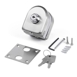 Ranbo 304 Stainless Steel Commercial-Home 10 mm -12 mm Glass Door Anti-Theft Security Lock， Double Swing Hinged Frameless Push Sliding Gate Lock with 3 Keys-Brushed(LE-30A)