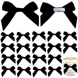 50 Pack Self Adhesive Satin Bows for Gift Wrapping, 2.6x2.2 Inches Satin Ribbon Bows, Premade Ribbon Bows with Double-Sided Tape for Treat Bags Craft Home Wedding Party Decoration(Black)