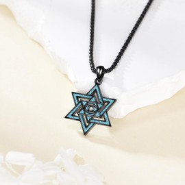 HKPATOP Star Of David Necklace Sterling Silver Turquoise Evil Eye Necklace Jewish Star Pendant Jewelry For Women Men