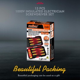 HORUSDY 1000V Insulated Electrician Screwdriver Set - 13-Piece Professional Electrical Screwdriver Set Insulation Handle CRV Steel Magnetic Phillips Slotted Pozi Torx Tips VDE & GS Certified