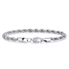 VEXXS Rope Bracelet for Men (5mm-White Gold, 8.50)