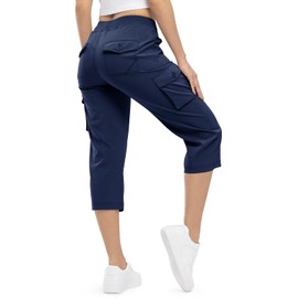 TBMPOY Womens Cargo Capris Hiking Lightweight Pants 6 Pockets Quick Dry Casual Outdoor Trip Loose Shorts Cropped Cotton Navy XL