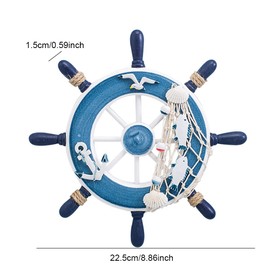 TopHomer Helmsman Decoration Nautical Beach Wooden Boat Ship Steering Wheel Fishing Net Shell Home Wall Decor White