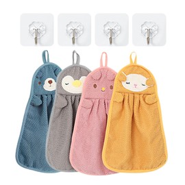 DHSBGWSX 4 Pieces Cartoon Towels, 4 Pieces Hooks, Towels for Kids, Quick Drying Towels, Microfiber Towels, Quick Drying Towels for Kids, Towel Animals
