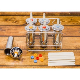 Ecozoi Stainless Steel Popsicle Molds, 6 Metal Ice Popsicle Makers, 30 Reusable Bamboo Sticks, 12 Silicone Seals and 1 Rack, Eco Popsicle Molds for Kids and Adults, 3 oz Per Mold (Round)