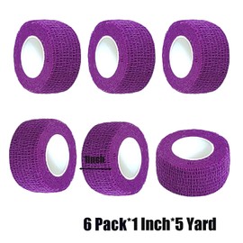 Baisunt 6 Pack 1 Inches Cohesive Bandage Self Adhesive Wrap Elastic Self Adherent Vet Wrap Breathable Self Stick Tape for Wrist, Ankle, Sports, Tatoo Wrap(5 Yards, Purple)
