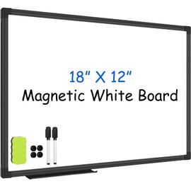 JILoffice Magnetic Whiteboard/White Board, Dry Erase Board 18 x 12 Inch, Black Aluminum Frame, Includes 1 Eraser & 2 Markers & 4 Magnets