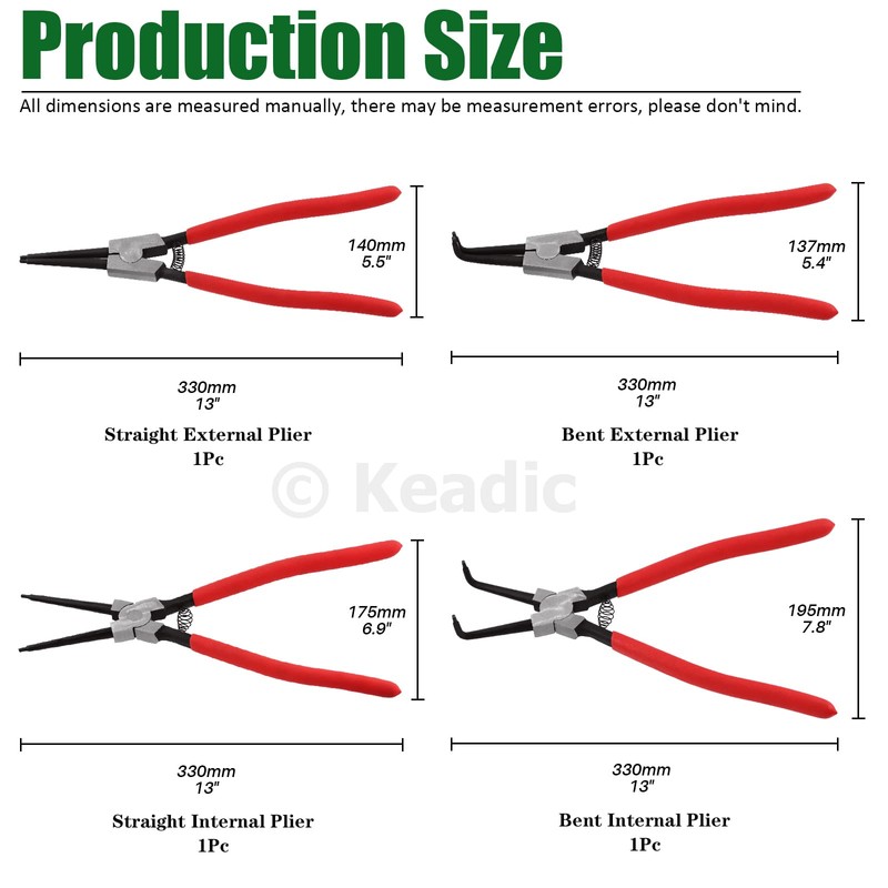 Keadic 8 Pcs 13" Internal External Snap Ring Pliers Set
