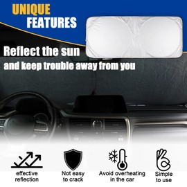 Amiss Protector solar plegable para ventana de coche 210T, tela plateada reflectante, material de poliéster que bloquea el 99% de los rayos UV, parasol para parabrisas de coche, accesorios para el interior del coche (XL 65.6 x 37.4 pulgadas)