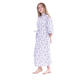 iTRONiK Ladies Floral Poly Cotton Night Gown - Floral Dressing Gown Robes Wrap - Comfortable and Stylish Sleepwear (Blue-16/18)