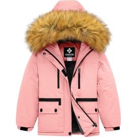 GEMYSE Girl's Winter Waterproof Ski Snow Jacket Fleece Windproof Jacket with Hood (Pink,14/16)