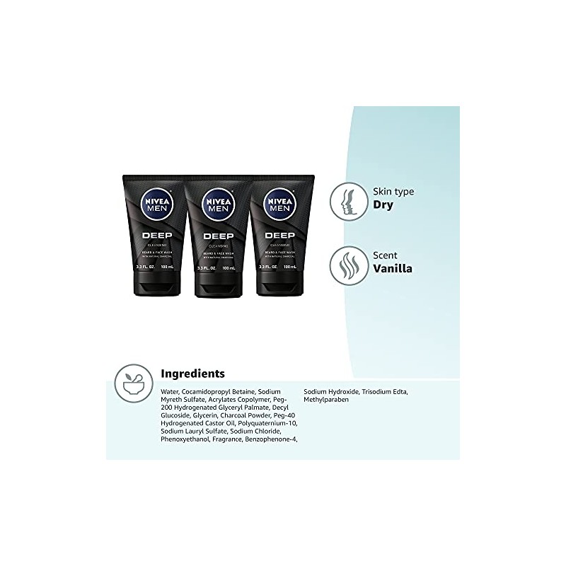 NIVEA Men DEEP Cleansing Beard & Face Wash - With