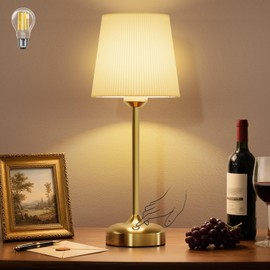 NookNova Bedside Table Lamp, 5000mAh Touch Bedside Table Cordless Lamp Nightstand Desk Lamp with USB Charging Pleated Fabric Shade for Bedroom, Dorm, Living Room, Office, Kids Room 1 Piece