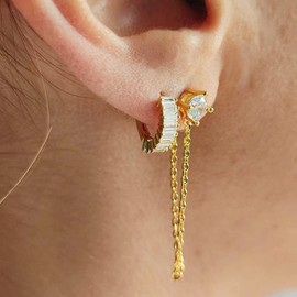 ALEXCRAFT 14k Small Huggie Gold Hoop Earrings for Women Men Hypoallergenic Cubic Zirconia Earrings 16mm