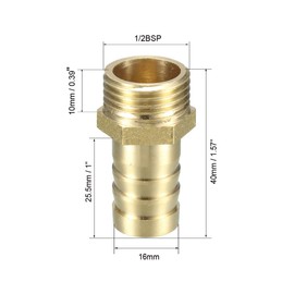 sourcing map Brass Barb Hose Fitting Connector Adapter 16mm Barbed x 1/2 BSP Male Pipe