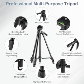 MINICOR Professional Grade Aluminum Tripod - 4-Section Telescopic (Max Height 60"/5ft, Load Capacity 6.6lbs) Compact Travel Tripod with Carry Bag