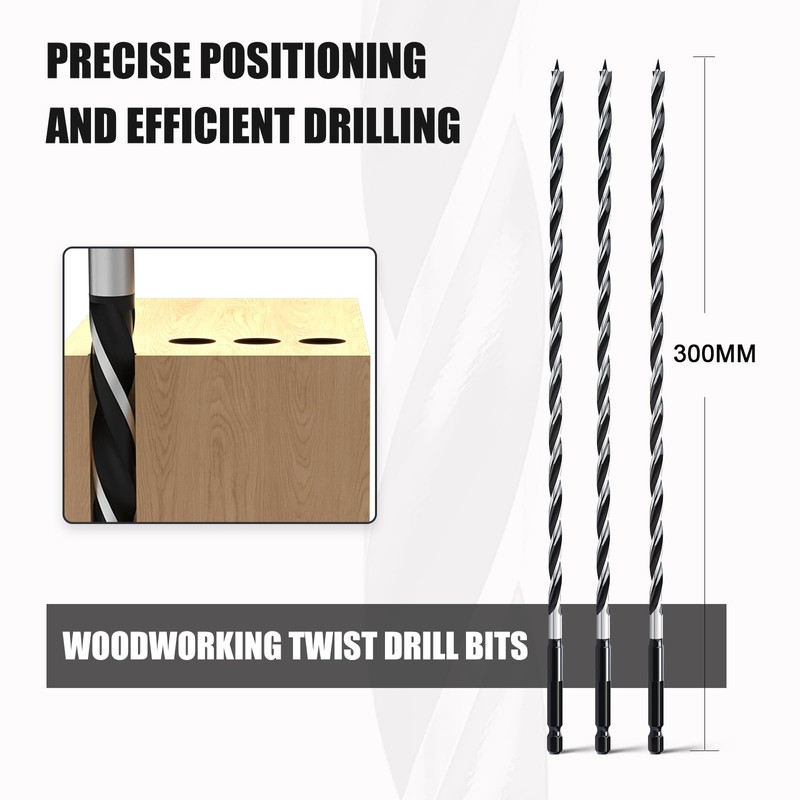 hsawbit Wood Drill Bits, 3pcs x 10mm x 300mm Auger