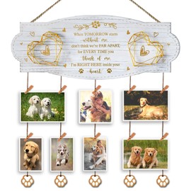 EXQUIDECA White Golden Memorial Picture Collage Board with Clips Twine and Paw Pendant - Bereavement Sympathy Grieving Gifts for Loss of Dog - House Wall decor for Dog Lover