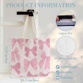 Dr.Baner Pink Bow Tote Bag For Women, Cute Coquette Canvas Tote Bag, Reusable Grocery Shopping Bag, Birthday Christmas Gifts For Women Girls E(03)