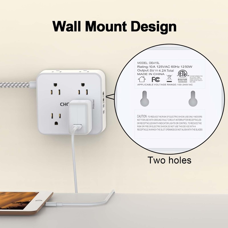 Surge Protector Power Strip - CHCORE 15Ft Braided Extension Cord