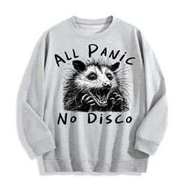 All Panic No Disco Opossum Graphic Crewneck Sweatshirt, US Warehouse, 6 ColorsSize: M, Color: Light Gray