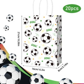 woric woric 20 Pcs Soccer Gift Bags, 6.2x3.1x8.3 in Soccer Goodie Bags with Handles Paper Soccer Treat Bag for Team Kids Adults Football Themed Birthday Party