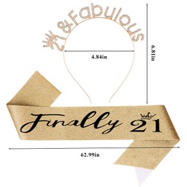 Oblihumoy Crystal Birthday Headband and Sash 21st Gold Birthday Decorations Gift for Women